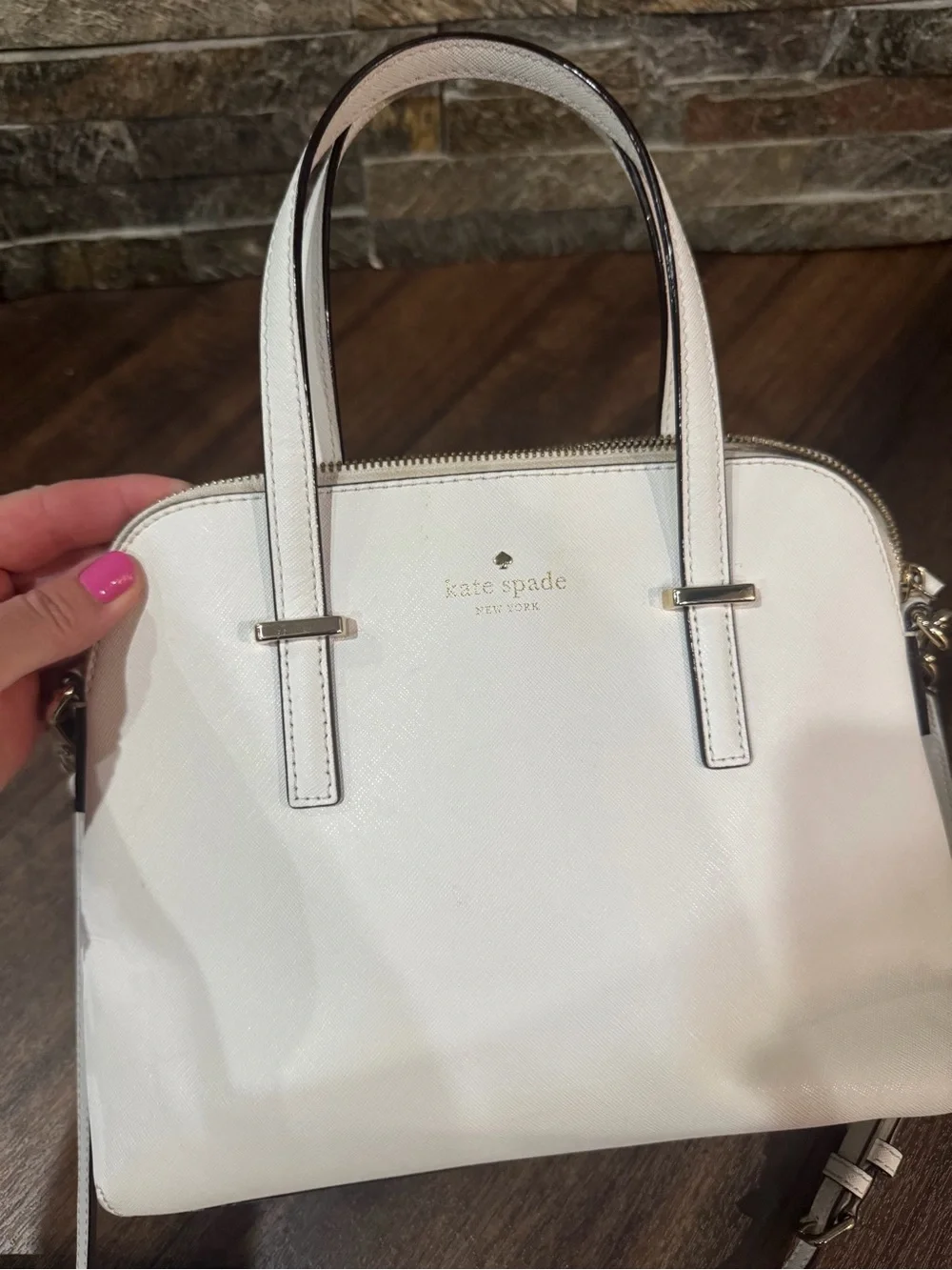 kate spade White Leather Satchel with Gold-Tone Hardware